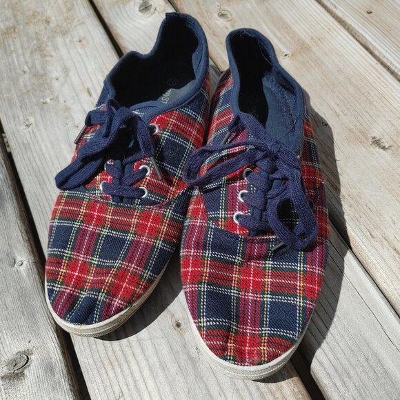 MY STYLE Plaid Tennis Shoes Sneakers Size 10 Dark Academia Preppy - Picture 1 of 5